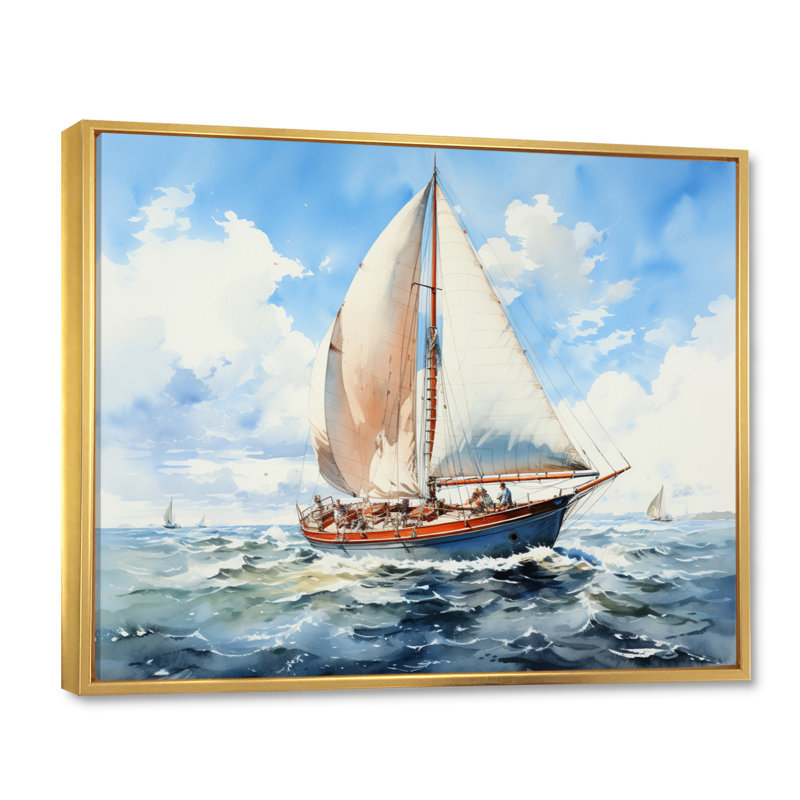 Voilier dans le vent II sur toile, H 30 po x l 40 po, Cadre flottant doré