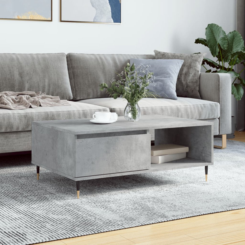 Erinn Four Leg Coffee Table with Storage, Concrete Grey