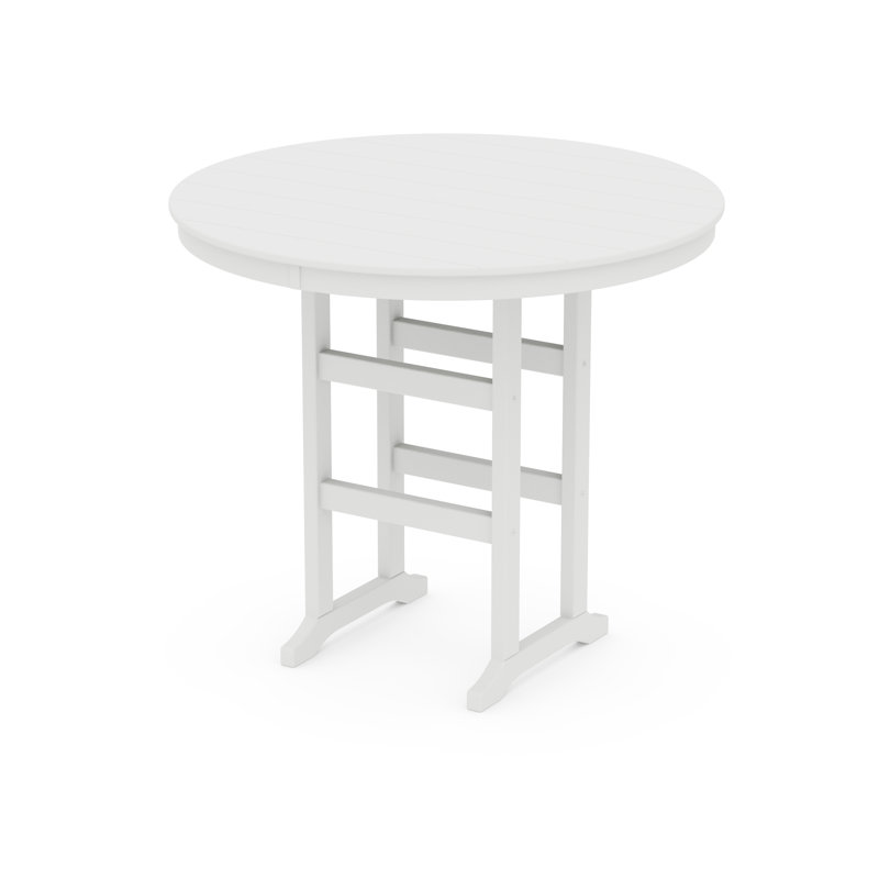 POLYWOOD Round Farmhouse Bar Table, White, 48"