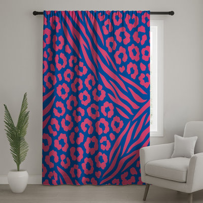 Rideaux roses et bleus à imprimé animal, voilages et voilages à motif animal - 1 panneau