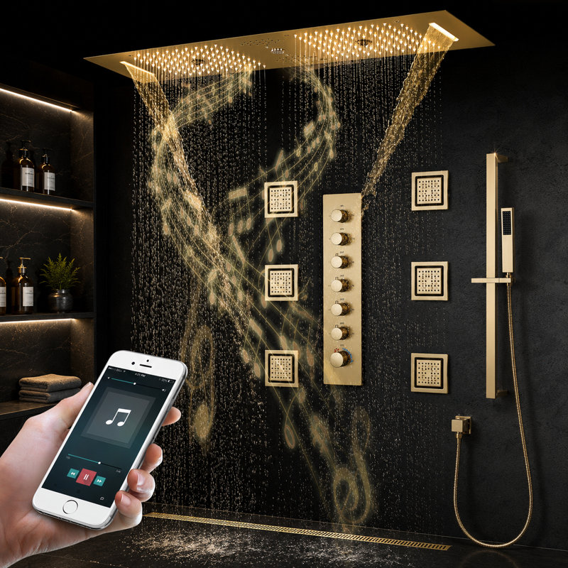 Thermostatic All-In-One Kit with Rough in-Valve, Brushed Gold