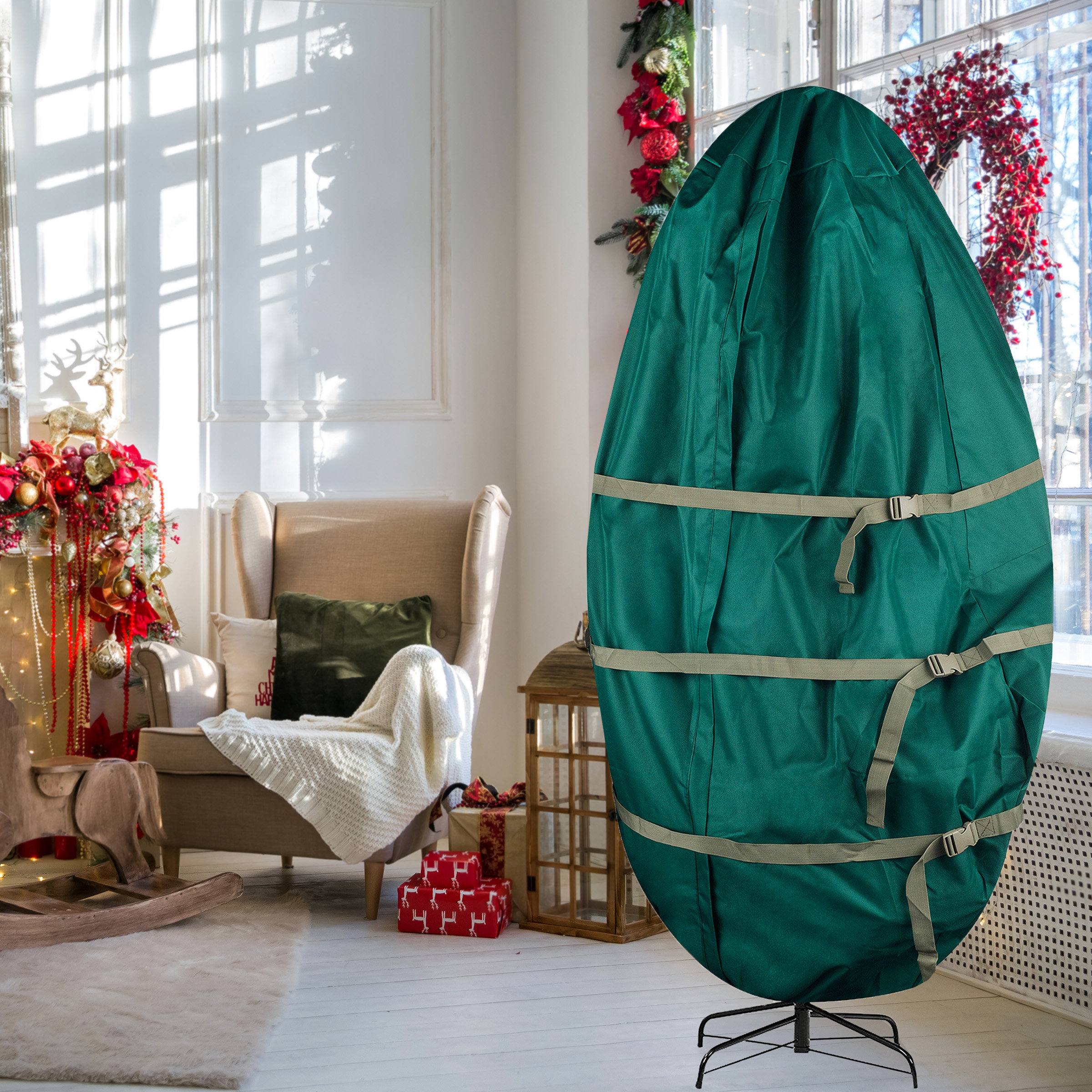 The Twillery Co. Christmas Tree Storage Bag Upright Zippered Canvas Cover for 9Foot