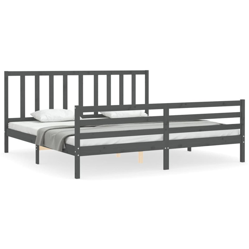 Shawny Solid Wood Bed, 200 x 200cm, Grey