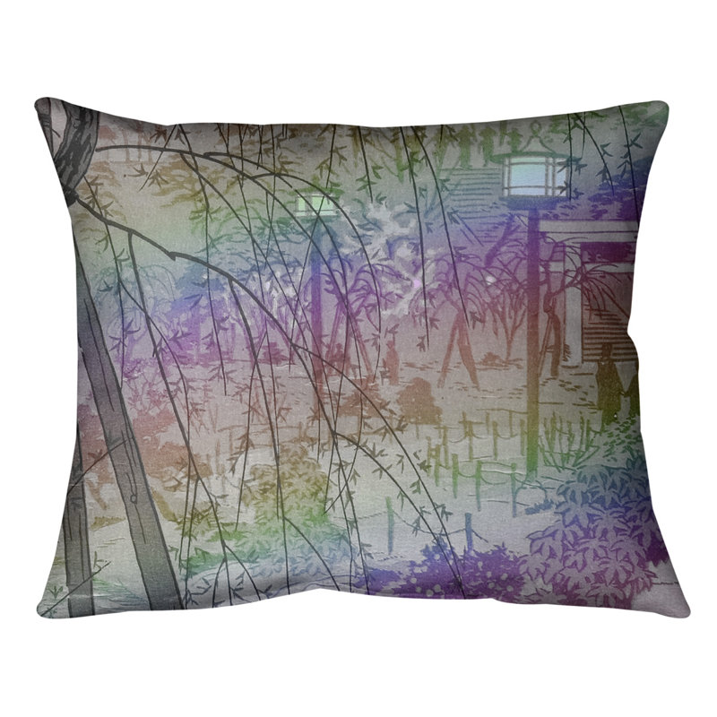 Coussin Misty Evening at Shinobazu Pond, 20 po x 14 po, Arc-en-ciel, Bourre en polyester