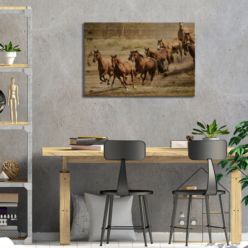 Western Mustangs de Western Ranch - Reproduction numérique sur toile tendue avec châssis, H 18 po x l 26 po x P 1,5 po