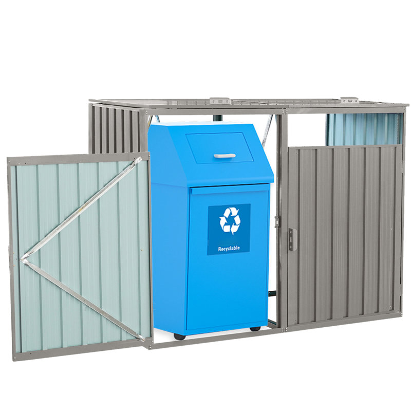 Poubelle d'extérieur pour poubelle - Métal gris 2 poubelles en acier galvanisé, facile à utiliser et pratique pour l'entretien