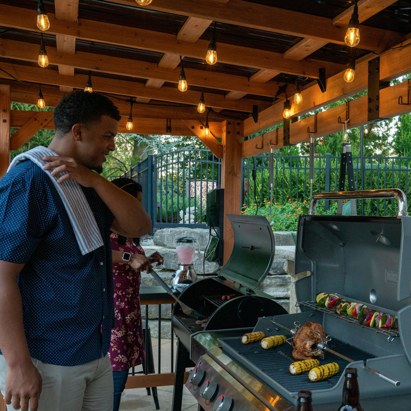 Saxony XL Cedar and Black Steel Grill Gazebo