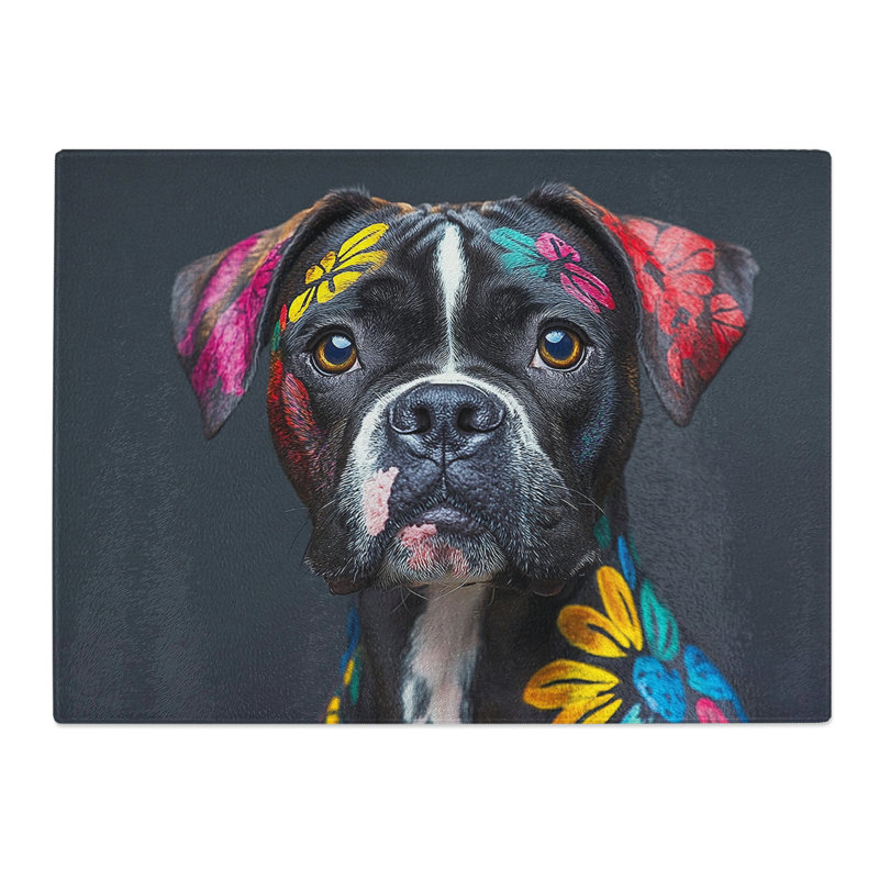 Floral Dog  Glass Chopping Board