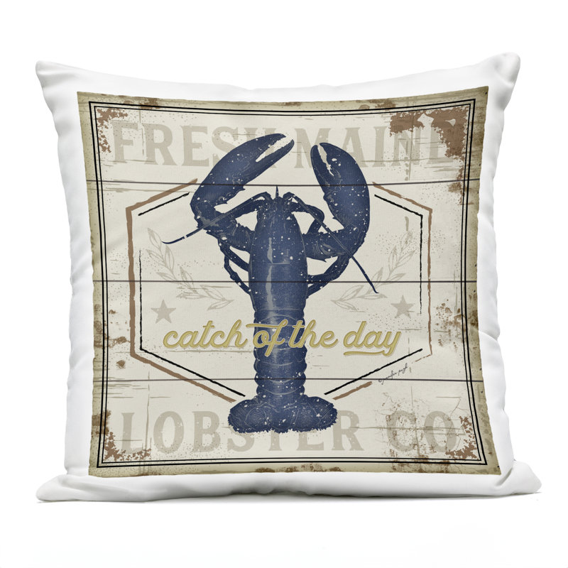 Coussin d'extérieur imprimé homard Chesapeake Bay, design par Jennifer Pugh