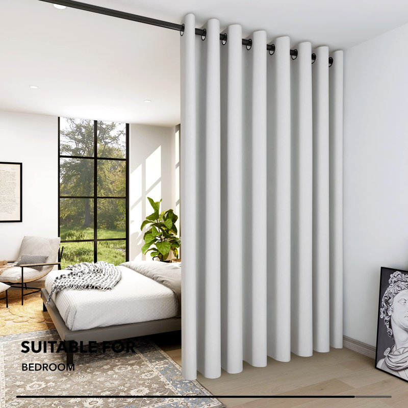 Penkridge Room Darkening Curtain Single Panel, Grayish White, 100" W x 95" L