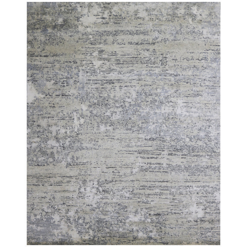 Tapis gris / argent noué à la main de haute qualité, Rectangle de 2 pi x 3 pi