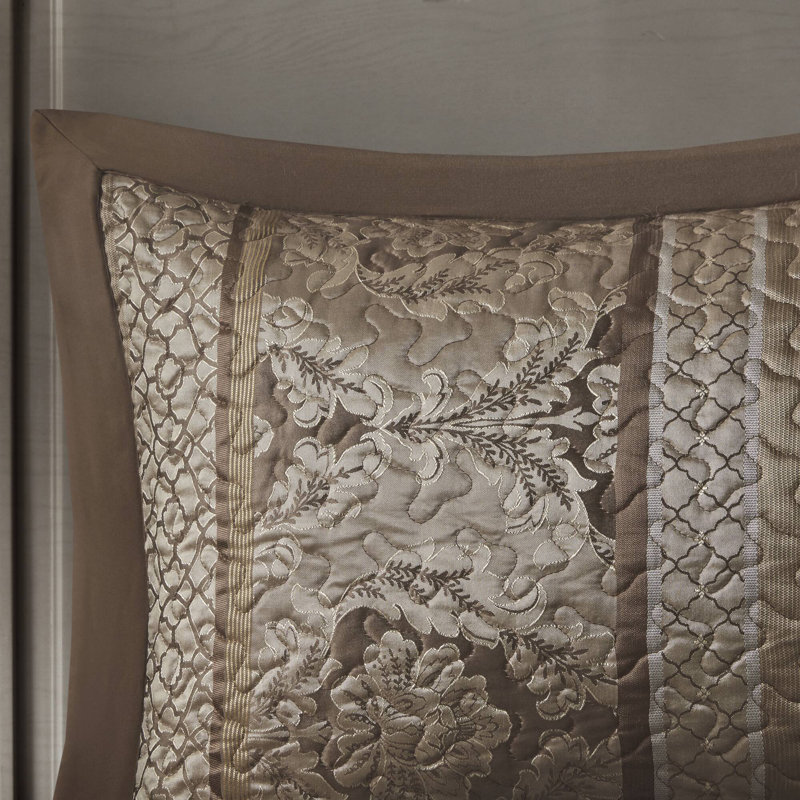 Bellagio 5 Piece Reversible Jacquared Coverlet Set, Brown, Queen Coverlet + 4 Additional Pieces