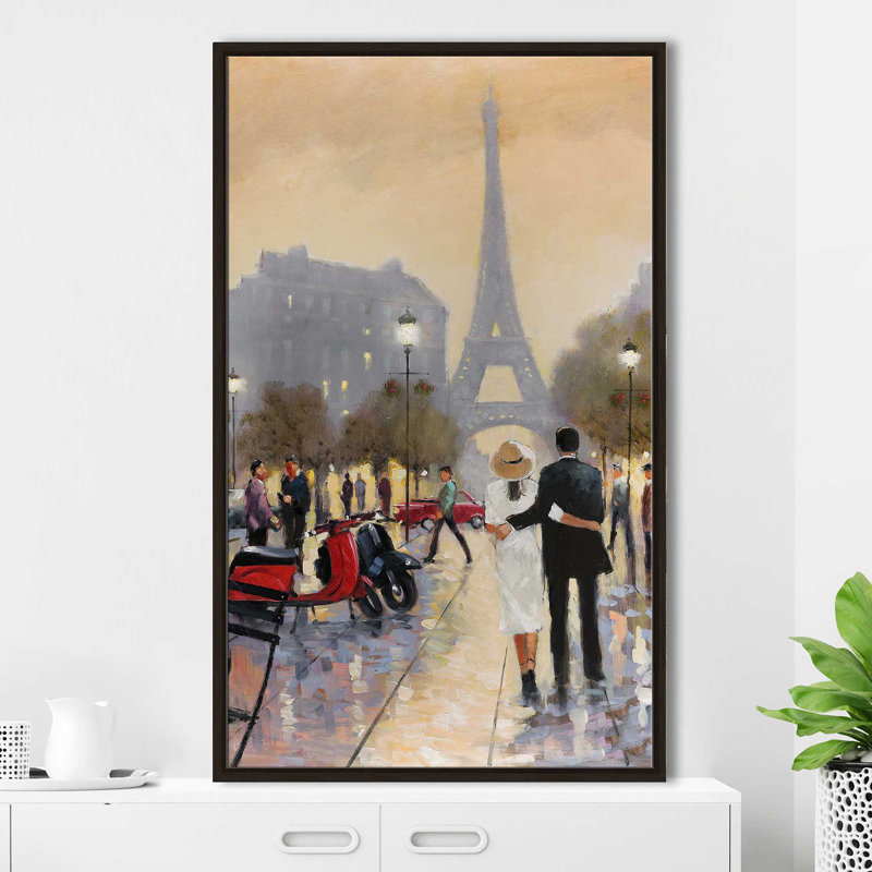 Paris Stroll par - Peinture, Cadre flottant espresso, H 51,5 po x l 31,5 po x P 2 po