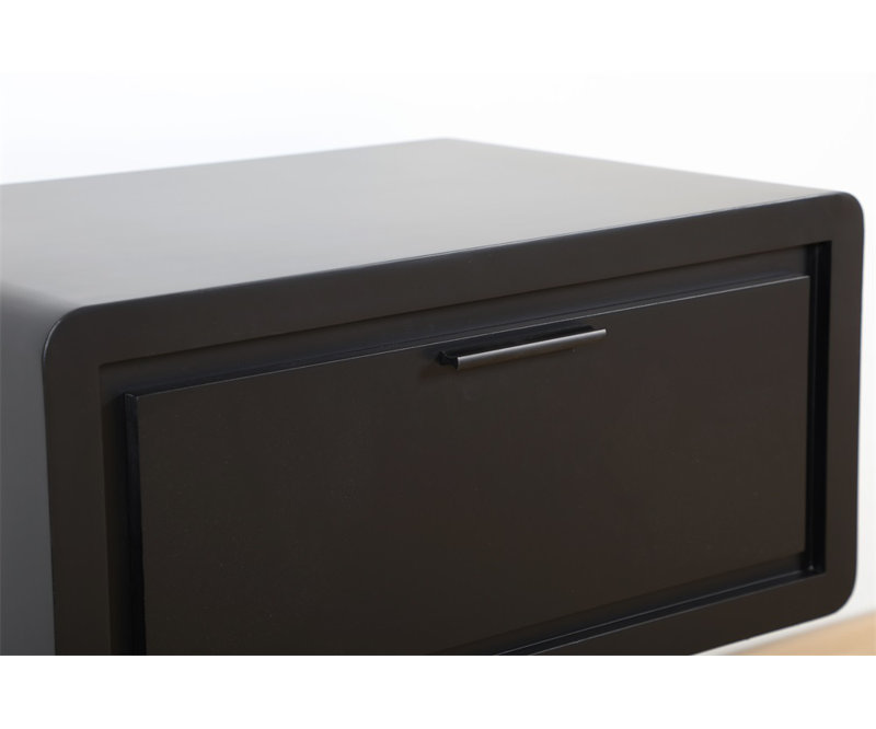 Modern Marant Fluted Nightstand with Curved Edge Drawer – 1-Drawer Wood Side Table for Bedroom or Living Room, Black