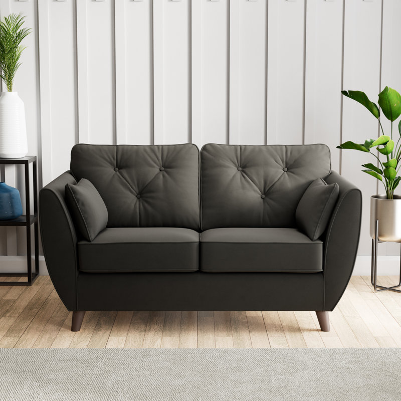 Birjesh 2 Seater Sofa, Black, Dark Brown Wood