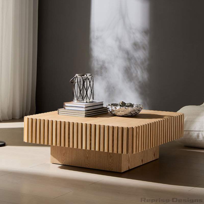 Table basse cylindrique carrée de 35,43 pouces avec piédestal robuste en bois aggloméré, parfaite pour les espaces modernes et compacts