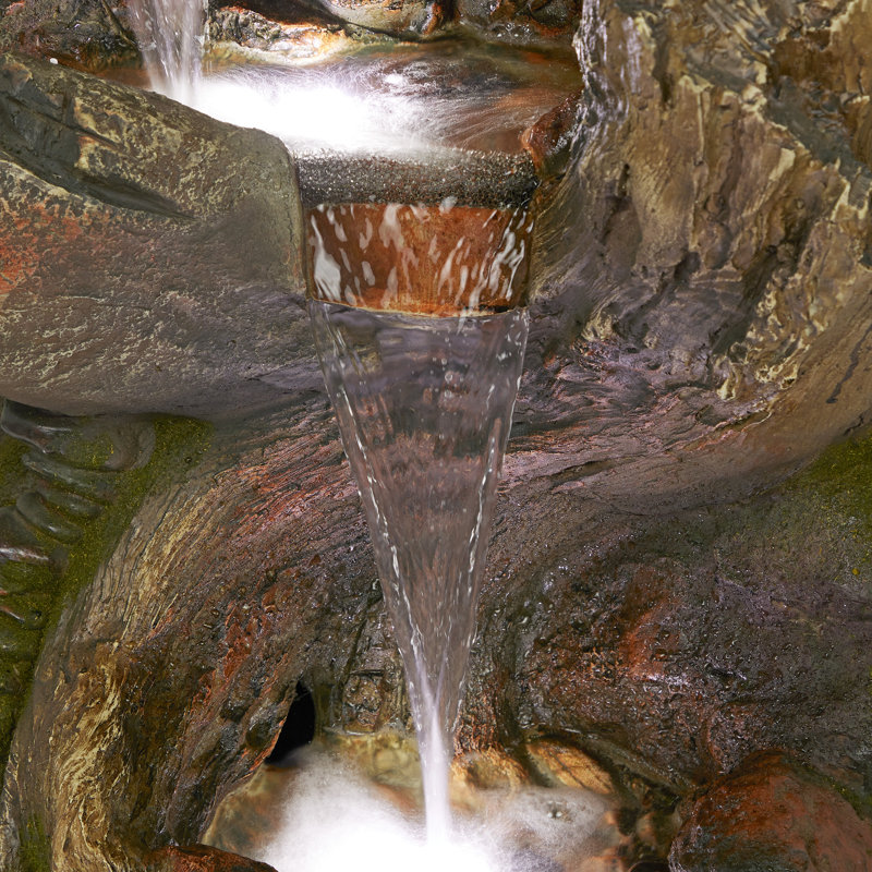Cascading Rock and Tree Trunk Fountain with LED Lights