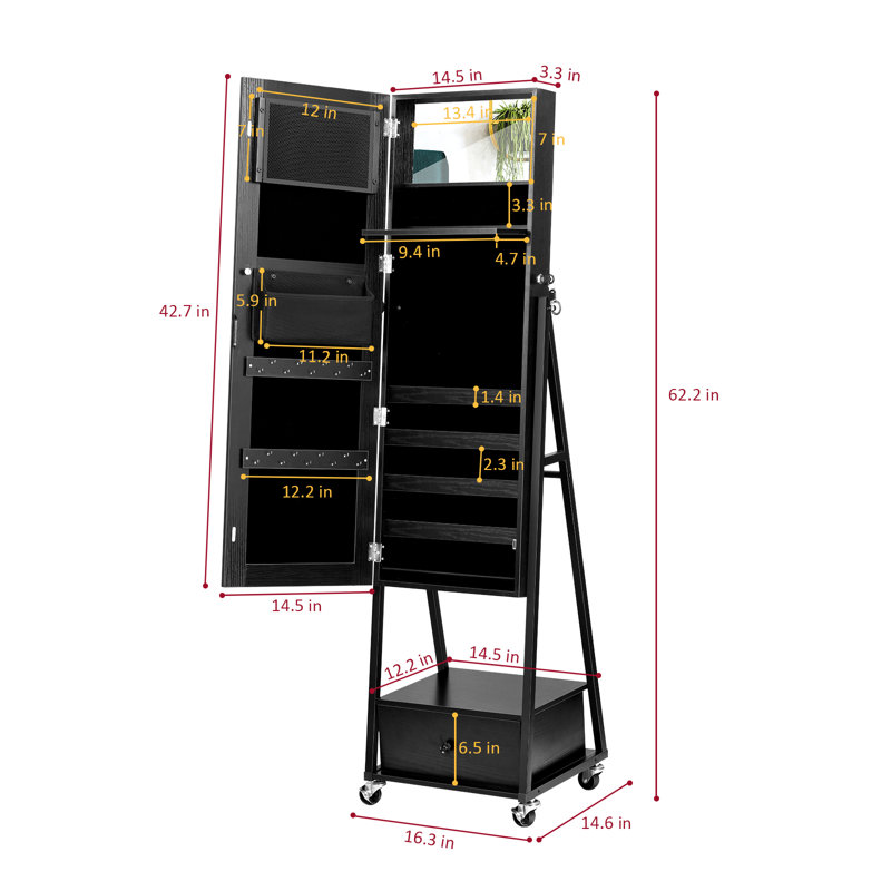 Armoire à bijoux avec miroir Ariew, Noir