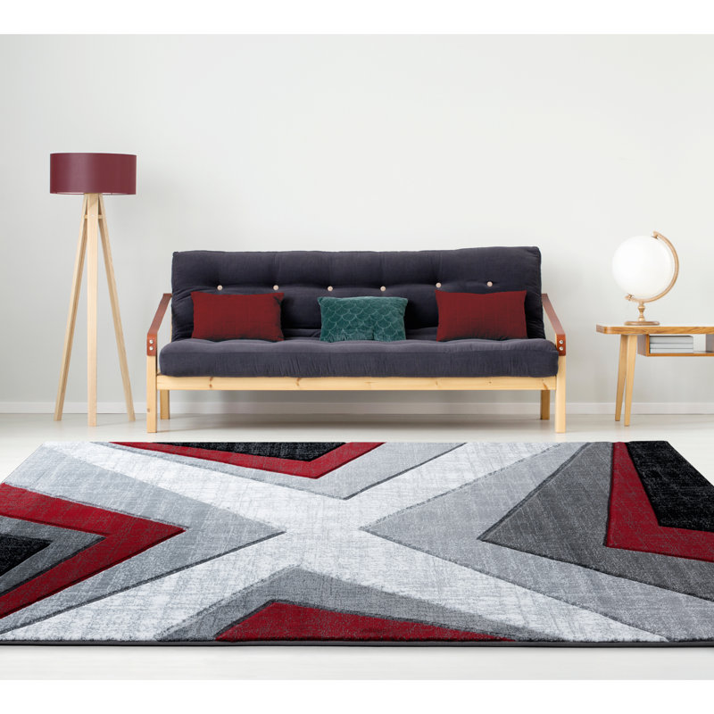 Tapis rouge à motif abstrait Zonia, Rectangle 2 pi 7 po x 4 pi 2 po