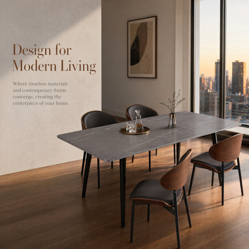 Sintered Stone Dining Table, Modern Marble Look Kitchen Table for 6-8 People, Large Dinner Table with Heavy-Duty Black Metal Legs, Scratch & Heat Resistant for Dining Room(Without Chairs)
