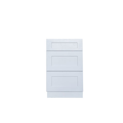 Armoire à 3 tiroirs H 34,5 po à base standard prête à assembler, blanc élégant