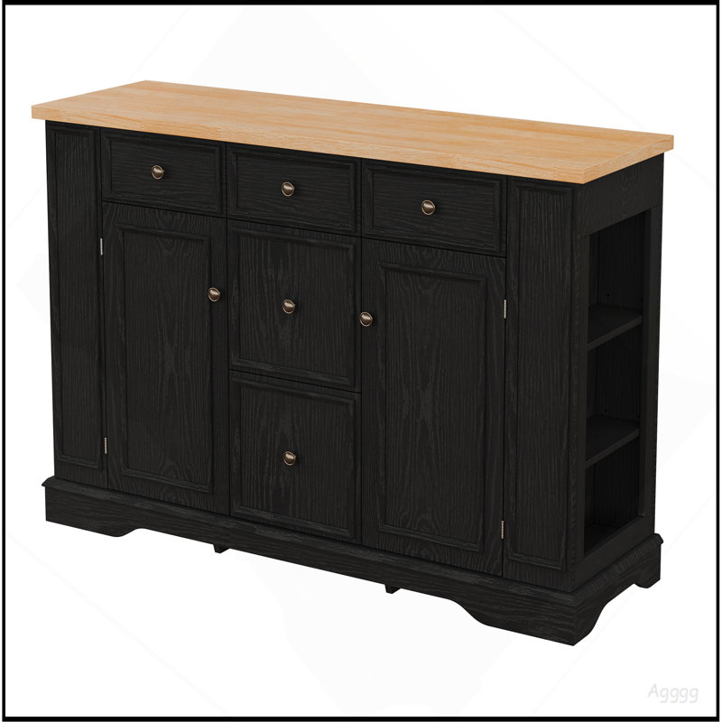 Buffet avec rangement, console de cuisine avec 5 tiroirs, 2 armoires, tablettes réglables, buffet pour la salle à manger, le salon et le vestibule (noir)