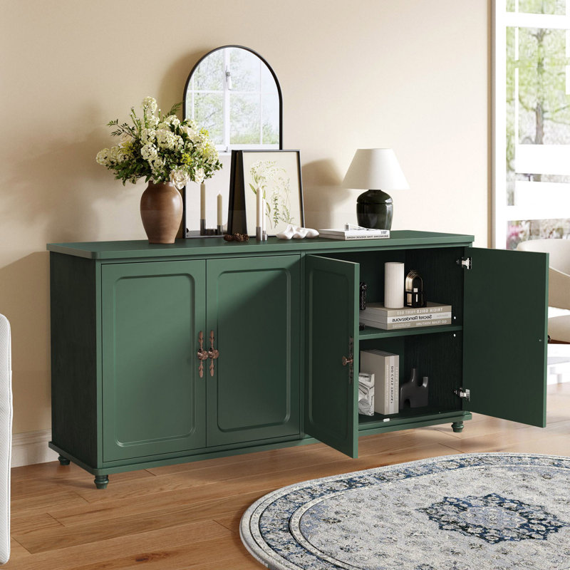 Gurbachan 60-In Vintage Four-Door Cabinet, Green