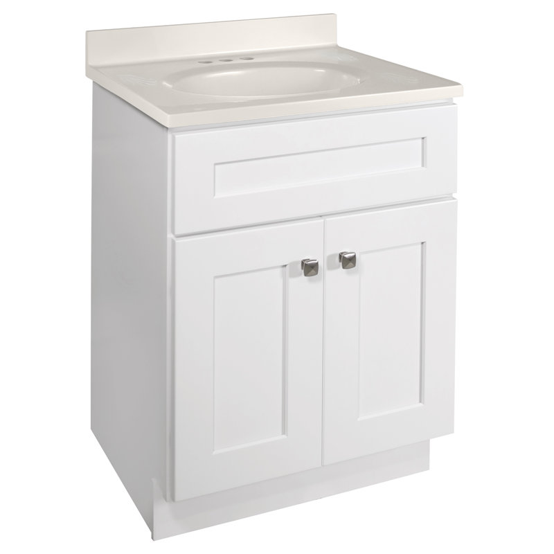 Meuble-lavabo de 25 po avec plateau Brookings, entièrement assemblé, Tourbillon ivoire, Blanc