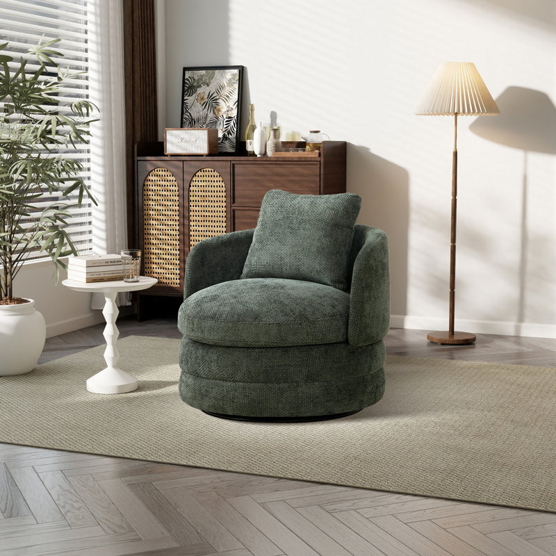 29.9" W 360 Degree Swivel Upholstered Barrel Chair, Green