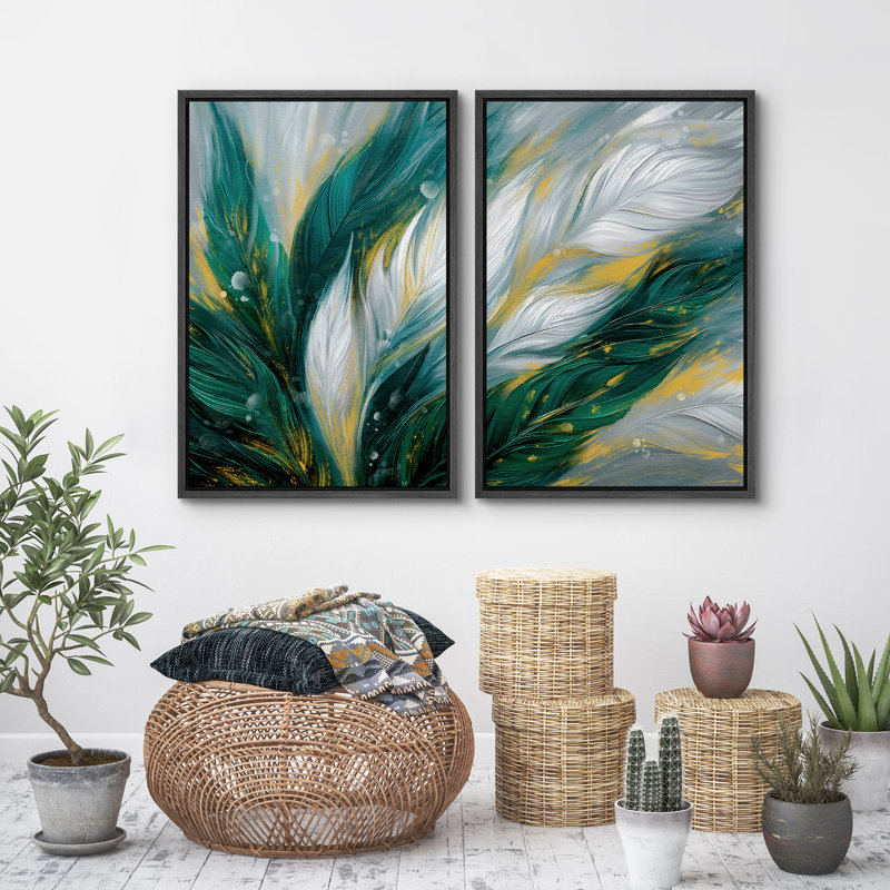 Emerald Green Feather, Noir, noir, noir, noir, H 36 po x l 24 po