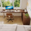 Bureau en bois de noyer massif en L avec 3 tiroirs-131277277-131277275