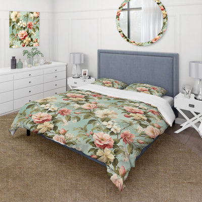 Floral Duvet Cover Set - Antique Peonies Botanical Pattern