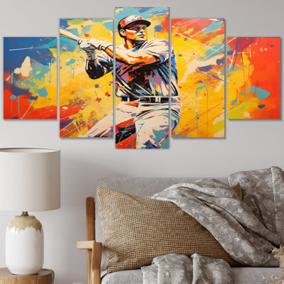 Pop Art Baseball Homerun - Sports Canvas Wall Art - 5 Panels