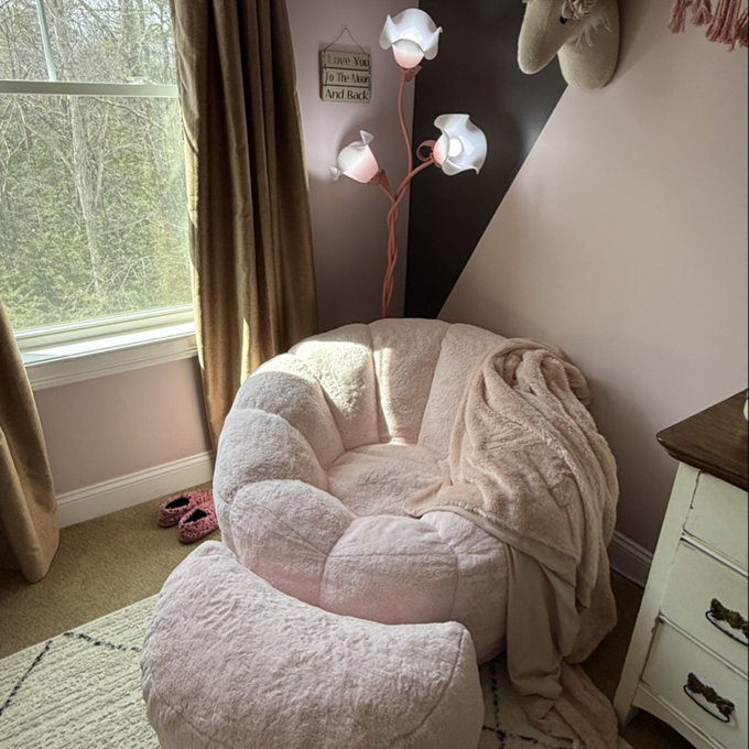 Floor Lamp, 65.55'' Lotus Lamp for Bedroom with Flexible Gooseneck 3 Light Pink Floor Reading Lamp Bulbs Included