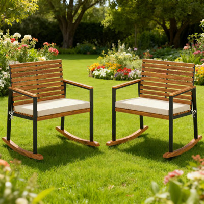 Ensemble de 2 chaises berçantes avec coussin d'accoudoirs, blanc crème