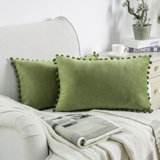 Velvet Pompom Collection Silky Velvet Series Pom Pom Decorative Throw Pillow without Insert