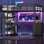 Lit mezzanine simple avec bureau en forme de L et 4 tiroirs, structure de lit mezzanine en métal avec prise de courant et éclairage à DEL, aucun sommier nécessaire, noir