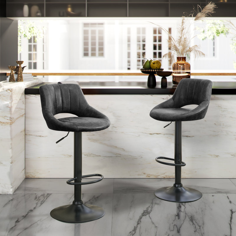 Newville Swivel Upholstered Adjustable Height Counter Stool with Metal Frame, Black
