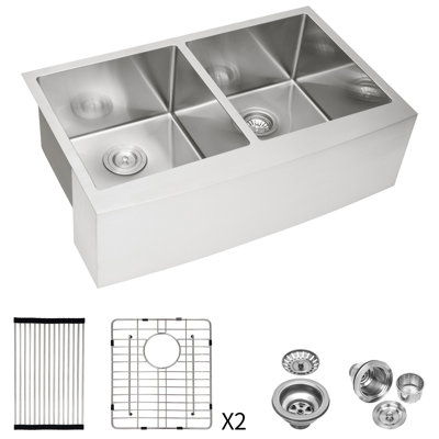 Évier de cuisine à double cuve 50/50 en acier inoxydable 33 po x 21 po x 10 po, avec surface en acier inoxydable pour un drainage en douceur