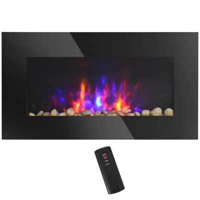 Foyer électrique 28,5 po noir, 1500 W, effet de flamme, fond 7 couleurs, foyer mural 28,5 po, noir, style canadien