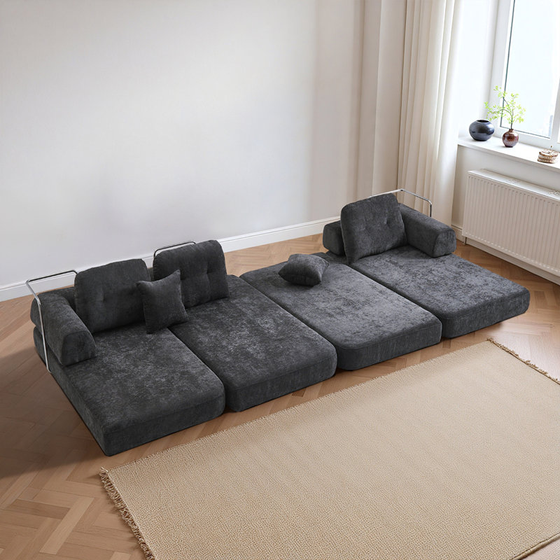 Canapé de 104 po sans os, canapé modulaire compressé avec méridienne, canapé modulaire à assise profonde et canapé en mousse à mémoire de forme