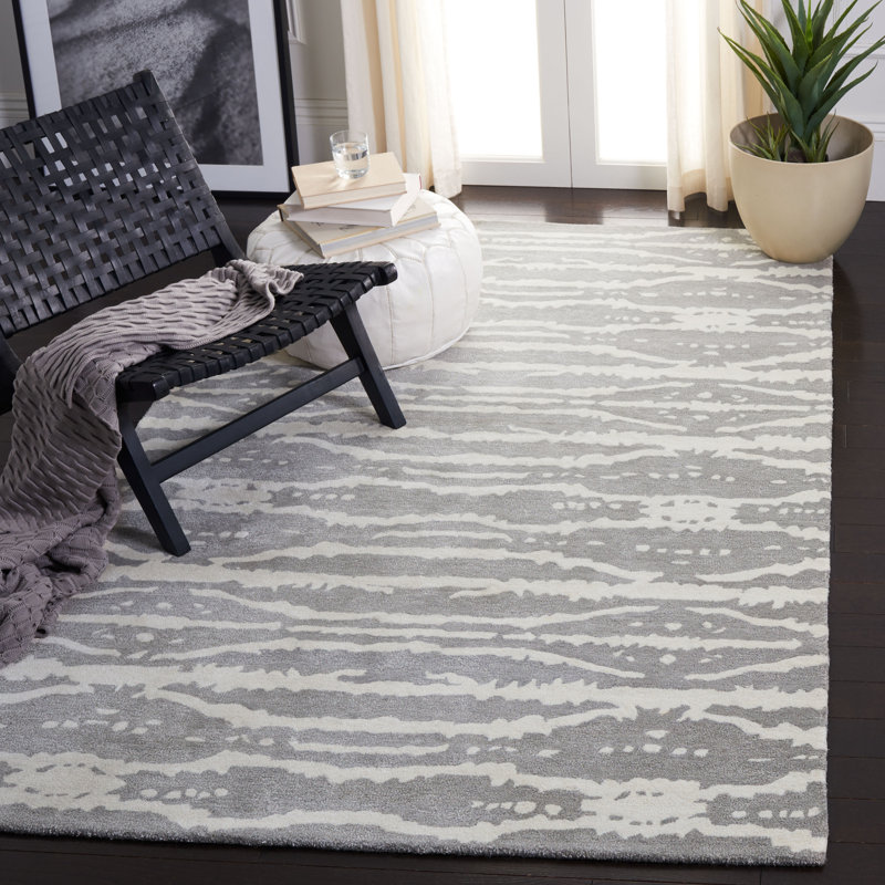 Benny-Lee Hand Tufted Viscose/Wool Ikat Rug in Gray/Ivory, Rectangle 3'6" x 5'6"