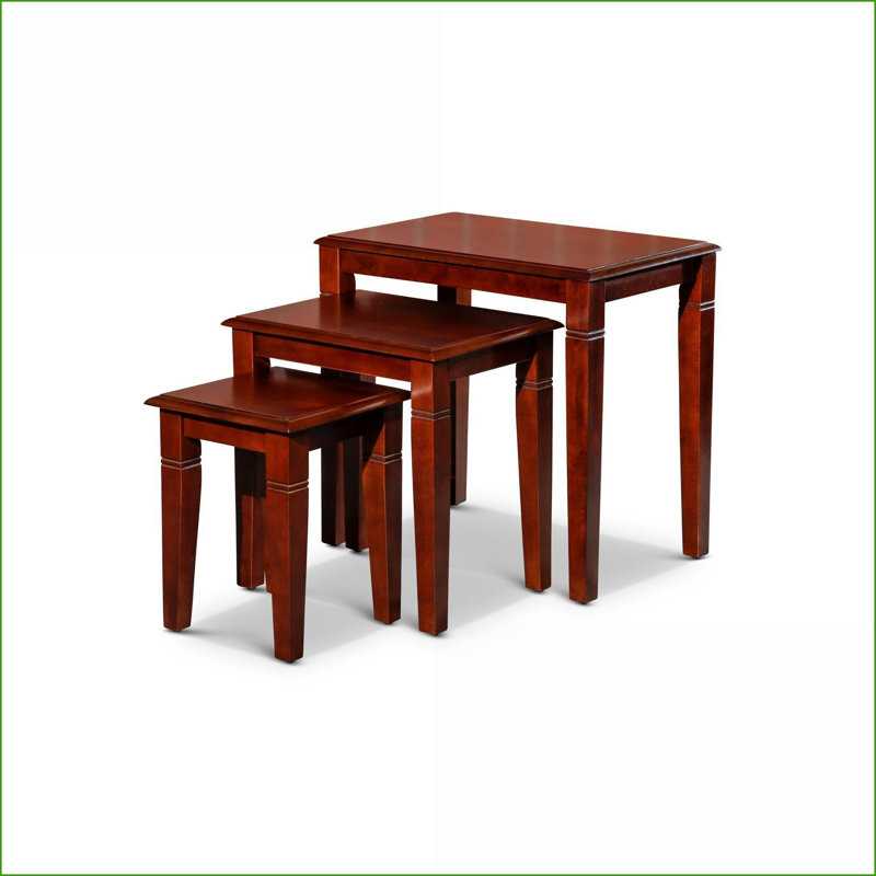 Ensemble de 3 tables basses gigognes en bois de cerisier, peu encombrantes et robustes pour le salon