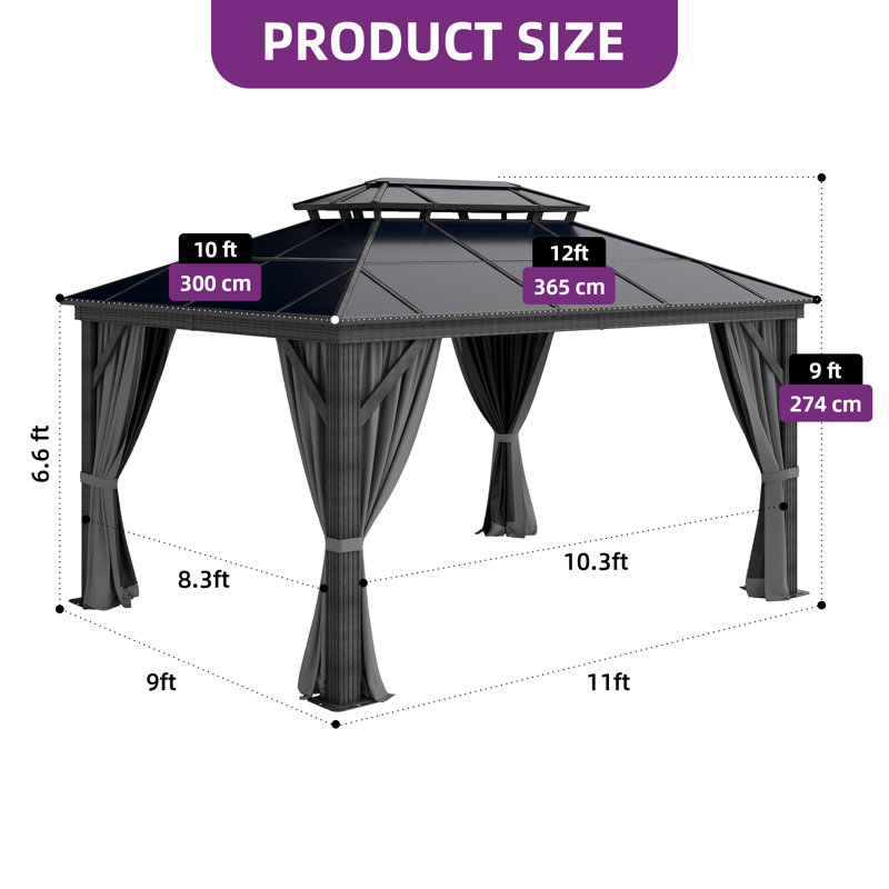 Aluminum Double Roof Patio Gazebo, 12 Ft. W x 10 Ft. D