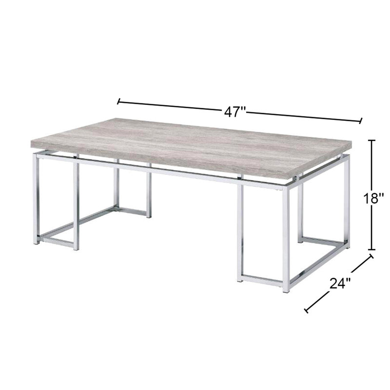 Rectangulaire, table basse, base en métal, chêne naturel, placage, plateau en bois, tablier long, placage + Pb, sans rangement