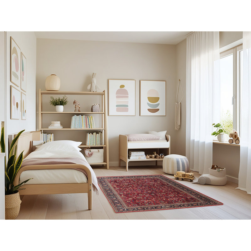 Tapis traditionnel rouge / beige Delessite, Rectangle 3 pi x 5 pi