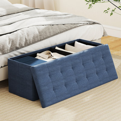 Banc pliant avec repose-pieds, coffre de rangement avec cloison, banc à chaussures rembourré, repose-pieds capitonné en tissu pour la maison
