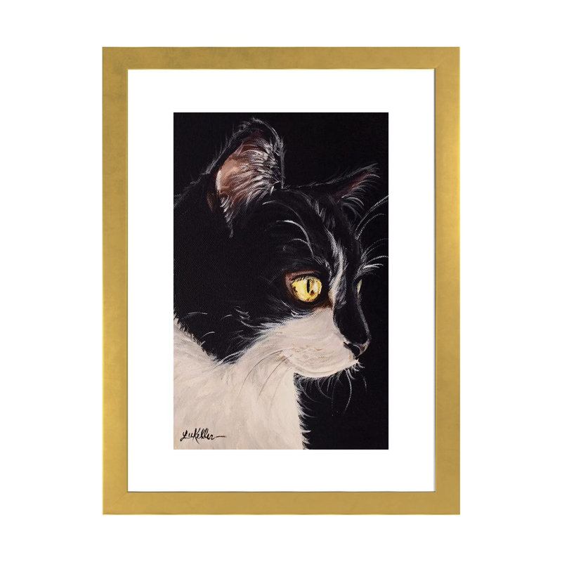 « Tuxedo Cat » par hippie Hound studios-impression, Blanc, H 32 po x l 24 po x P 1 po, Papier encadré doré