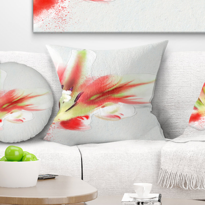 Grand coussin floral tulipe aquarelle, 16 po x 1 po, Coussin décoratif