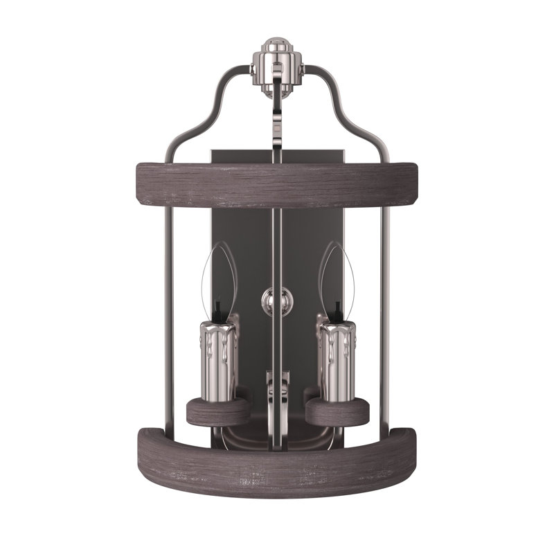 Lampe murale bougie 2 lumières Arkaitz, Nickel poli / bois gris